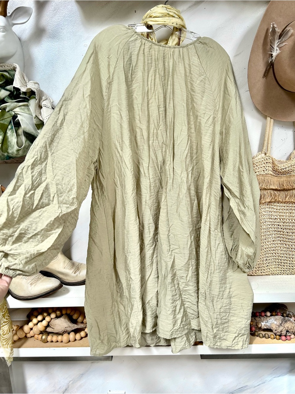 Boho Sage boho Dress w prairie shabby chic beach prairie costal vibe - Picture 9 of 10